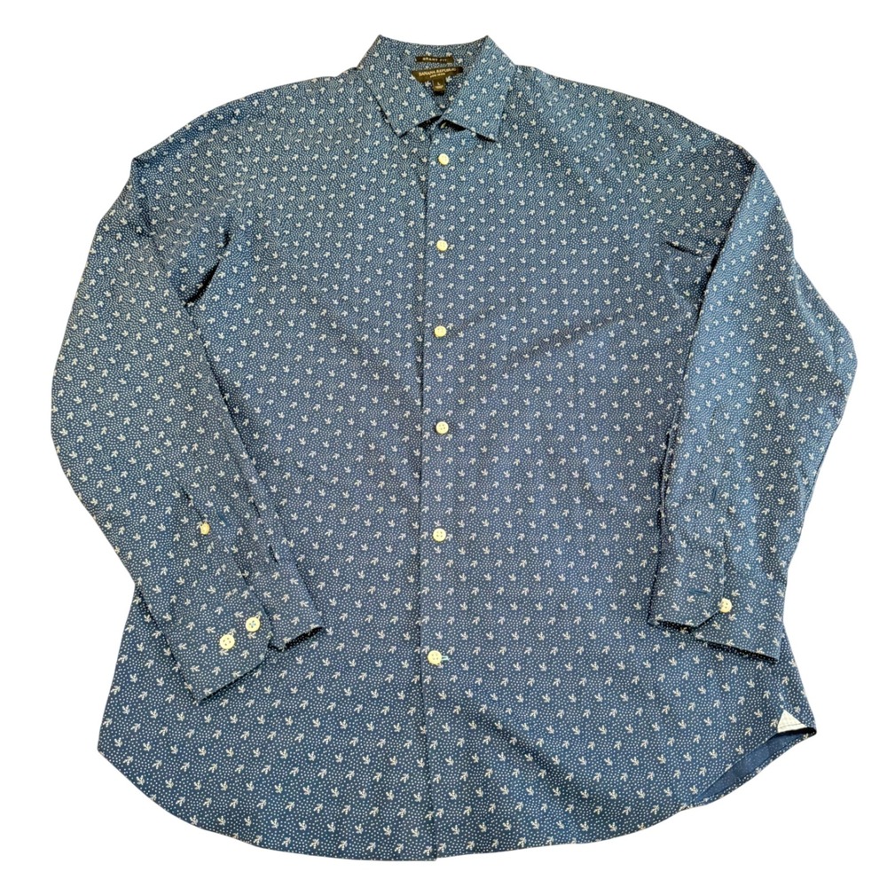 Banana Republic Grant Fit Blue Floral Dot Non-Iron Shirt Men's Size Large